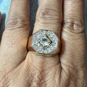 Men’s Two-Tone CZ Cluster Ring Silver & Gold Size 13.75 #13751